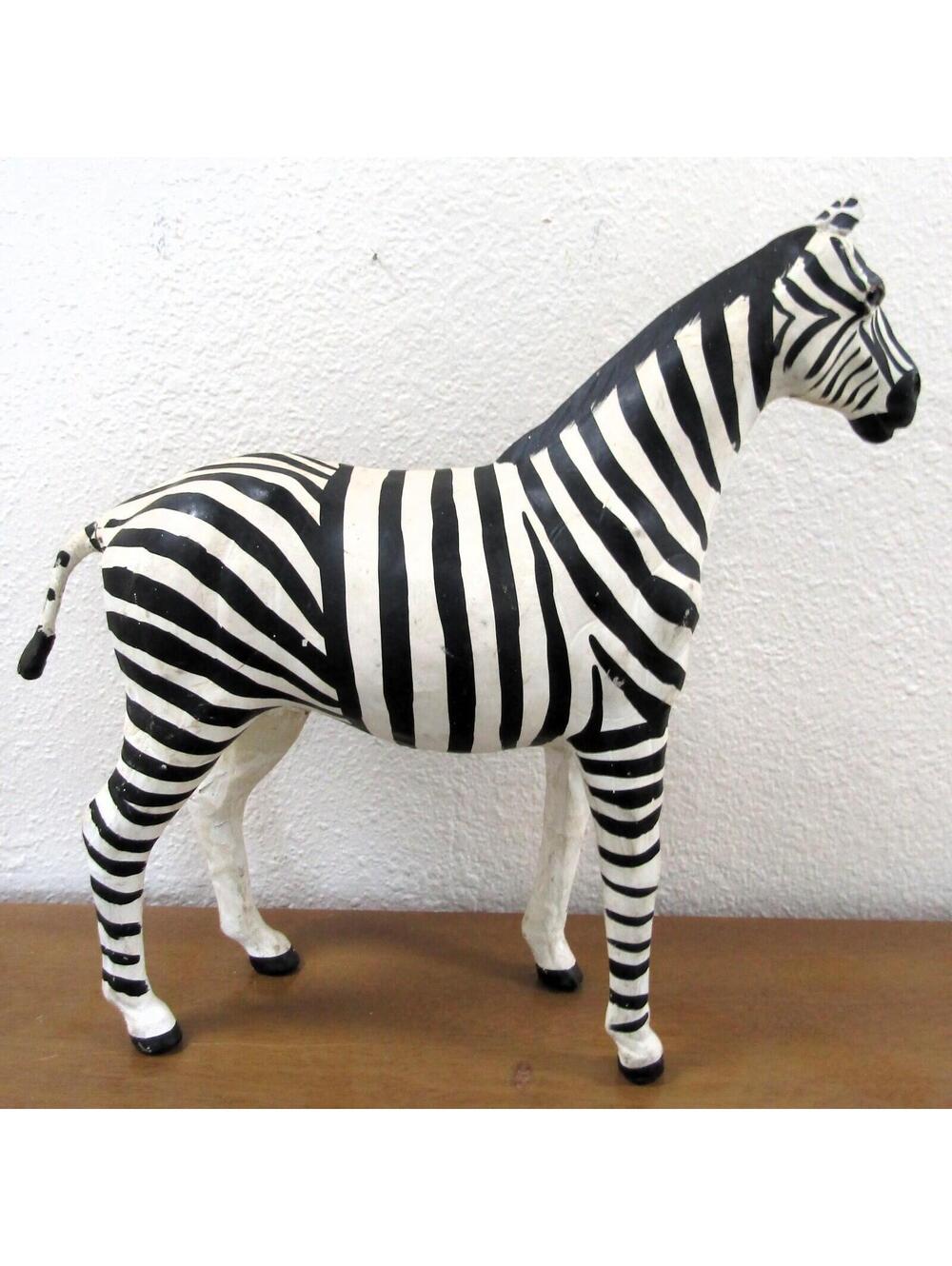 Vintage Genuine Leather Wrapped Zebra Sculpture 19" Long
